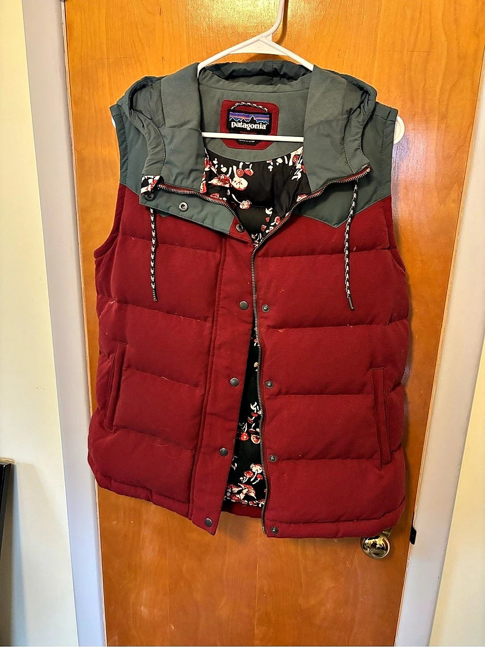 Patagonia Women's Bivy Hooded Down Vest Red & Gray